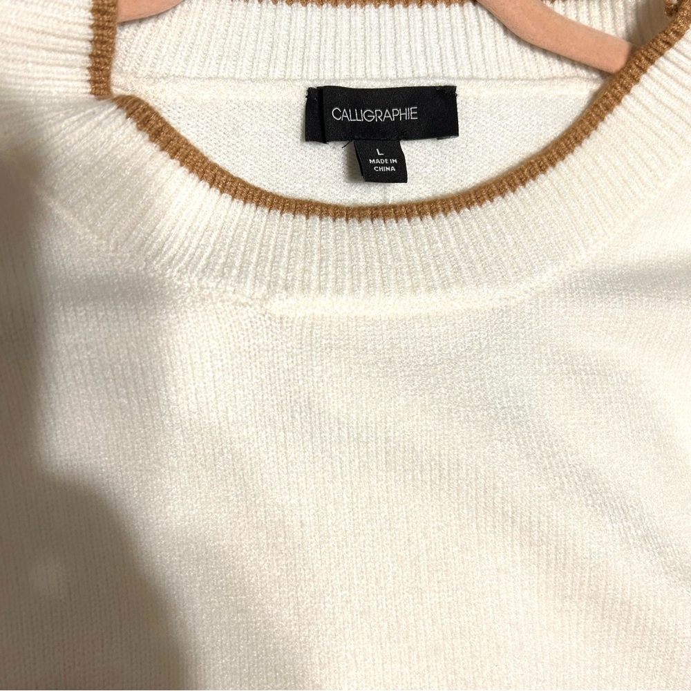 Anthropologie Dachshund Dog 3D Embroidery Novelty Art Beige Knit Sweater NEW L - Picture 5 of 9